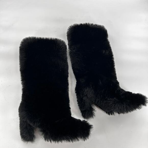 Jeffrey Campbell Fuzzie Boots 5.5 Black NWOT Faux Fur Tall Knee High Heel Glam - Picture 7 of 9